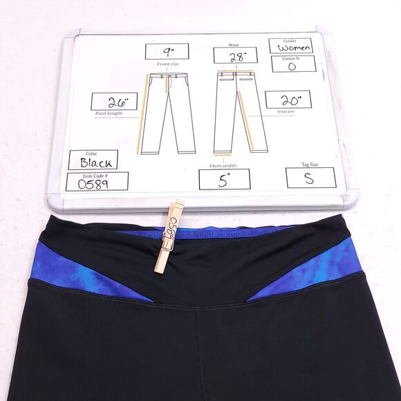 Under Armour Athletic Yoga Running Leggings Pants Womens Size S Black Blue - Picture 9 of 9